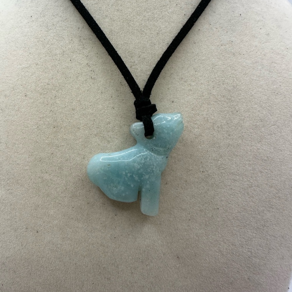 Unique Wolf Shaped Caribbean Calcite Pendant Necklace in Black Faux Suede - Picture 6 of 9